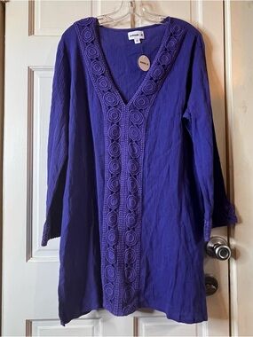 Swimsuits For All Royal Purple V-Neck Embroidered Tunic